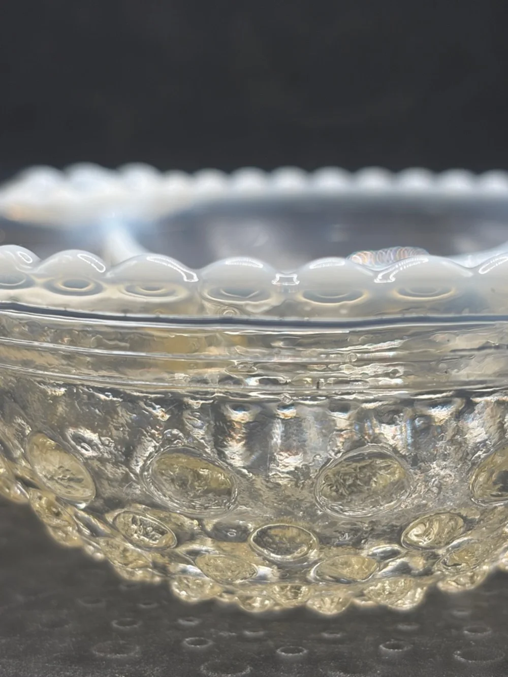 Vintage Opalescent Moonstone Hobnail Clear White Glass Divided Serving Dish